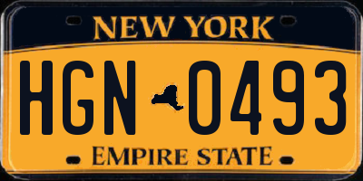 NY license plate HGN0493