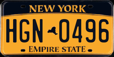 NY license plate HGN0496