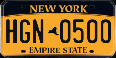 NY license plate HGN0500