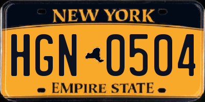 NY license plate HGN0504