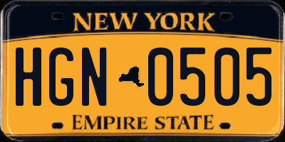 NY license plate HGN0505