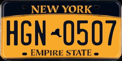 NY license plate HGN0507