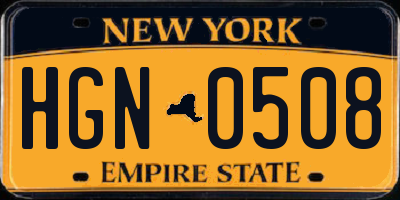 NY license plate HGN0508