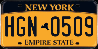 NY license plate HGN0509