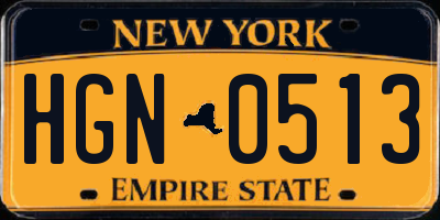 NY license plate HGN0513