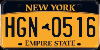 NY license plate HGN0516