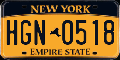 NY license plate HGN0518