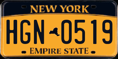 NY license plate HGN0519