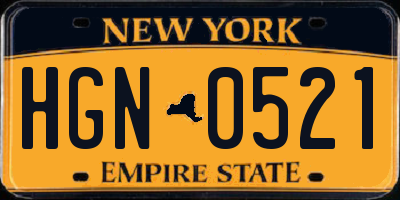 NY license plate HGN0521