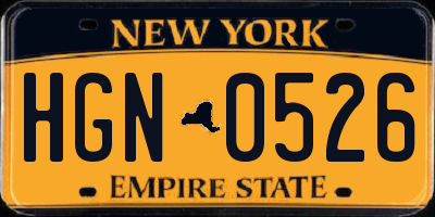 NY license plate HGN0526