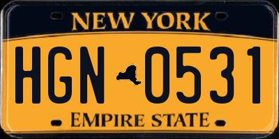 NY license plate HGN0531