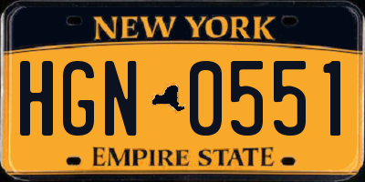 NY license plate HGN0551