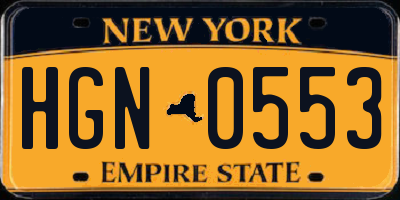 NY license plate HGN0553