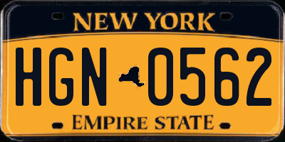 NY license plate HGN0562