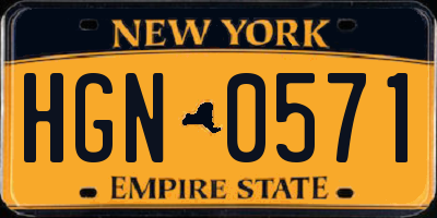 NY license plate HGN0571