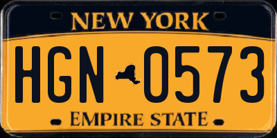 NY license plate HGN0573