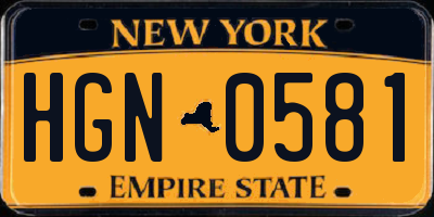 NY license plate HGN0581