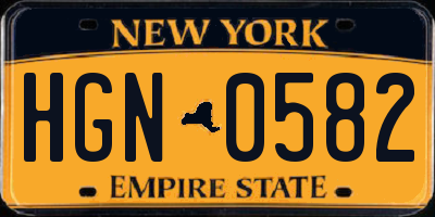 NY license plate HGN0582