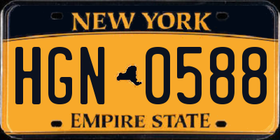 NY license plate HGN0588