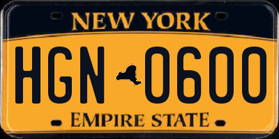 NY license plate HGN0600