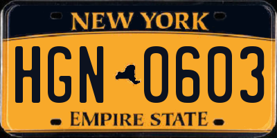 NY license plate HGN0603