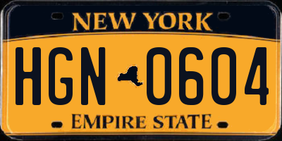 NY license plate HGN0604