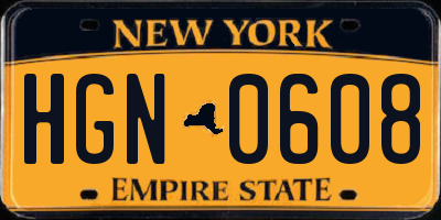 NY license plate HGN0608