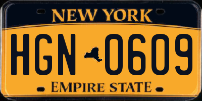 NY license plate HGN0609