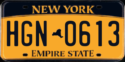 NY license plate HGN0613