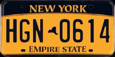 NY license plate HGN0614