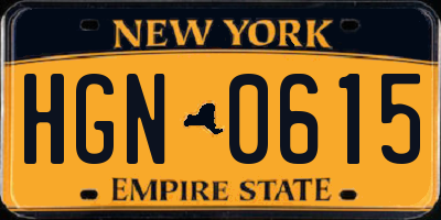 NY license plate HGN0615