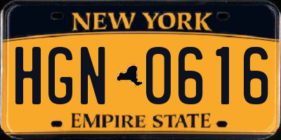 NY license plate HGN0616