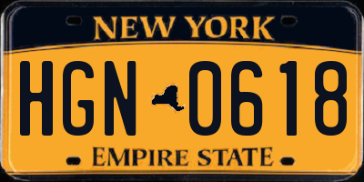 NY license plate HGN0618