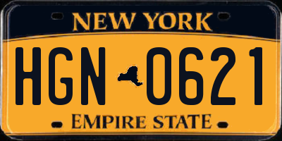 NY license plate HGN0621