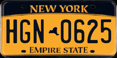 NY license plate HGN0625