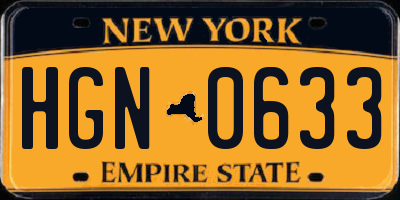 NY license plate HGN0633