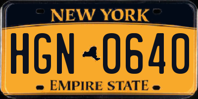 NY license plate HGN0640