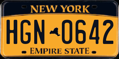 NY license plate HGN0642