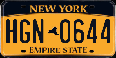 NY license plate HGN0644