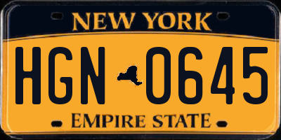 NY license plate HGN0645