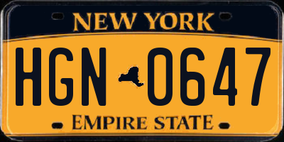 NY license plate HGN0647