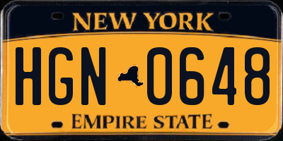 NY license plate HGN0648