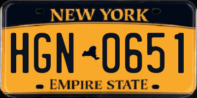 NY license plate HGN0651