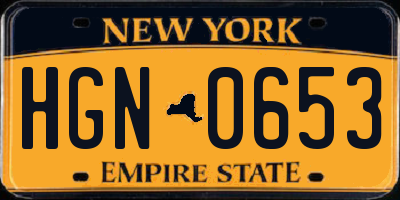 NY license plate HGN0653