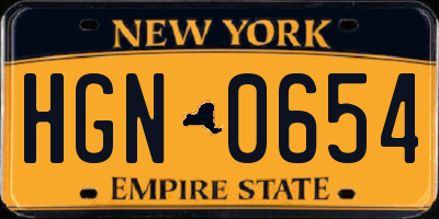 NY license plate HGN0654