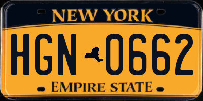 NY license plate HGN0662