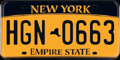 NY license plate HGN0663