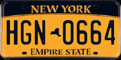 NY license plate HGN0664