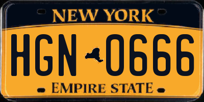 NY license plate HGN0666