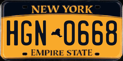 NY license plate HGN0668